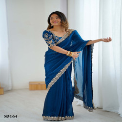 Luxury Fendy Satin Embroidered Designer Saree with Sequin Work